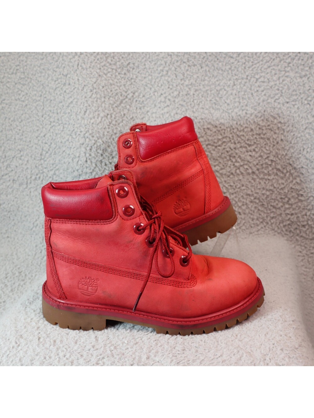 Timberland 6" Kids Boys sz 4 Boots Red Suede Leather Premium